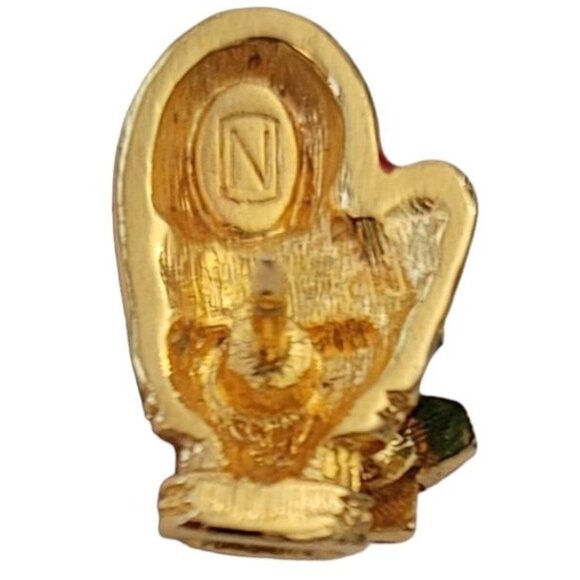 Red Green Enamel Clear Rhinestone With Flower Mitten Lapel Scatter Pin, E795 - Picture 6 of 9